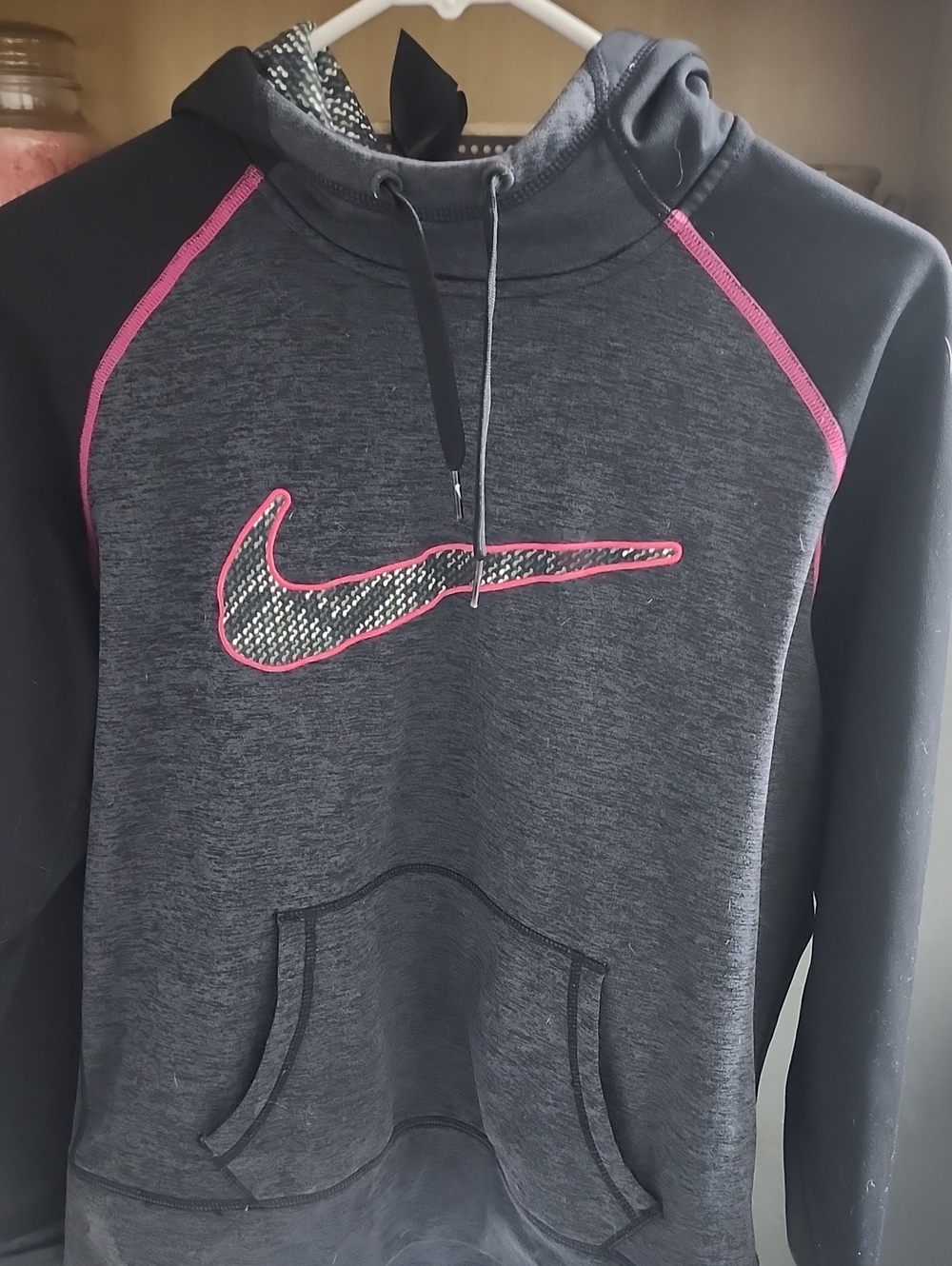 Nike Dark Gray & Black Hoodie with Pink Trim